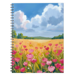 Rosa Wildblumenfeld Floral Aquarell Notizblock