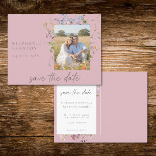Rosa Wildblumengarten Elegante Foto Save-the-Date- Postkarte