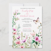 Rosa Wildblumengarten-Hochzeit Einladung (Vorderseite)