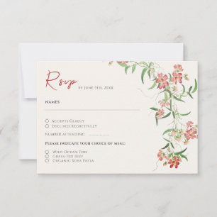 Rosa Wildblumenrose Frühlingsgirlande Hochzeit RSVP Karte