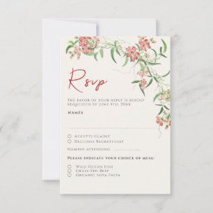 Rosa Wildblumenrose Frühlingsgirlande Hochzeit RSVP Karte