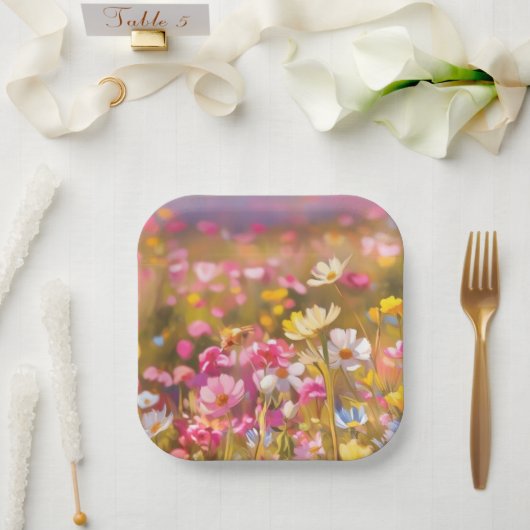 Rosa Wilde Blume Gelber Lavendel 2025 Pappteller (Hochzeit)