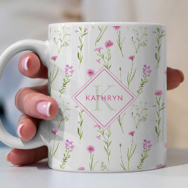 Rosa Wilde Blume Illustriert Monogramm Kaffeetasse