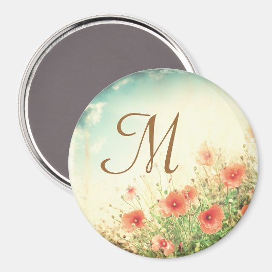 Rosa Wilde Blume im Anfangsmagazin "Field Monogram Magnet (Vorderseite/Rückseite)