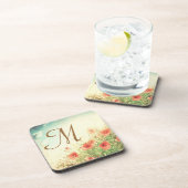 Rosa Wilde Blume in Feld Monogram Drink Untersetze Untersetzer (Rechte Seite)