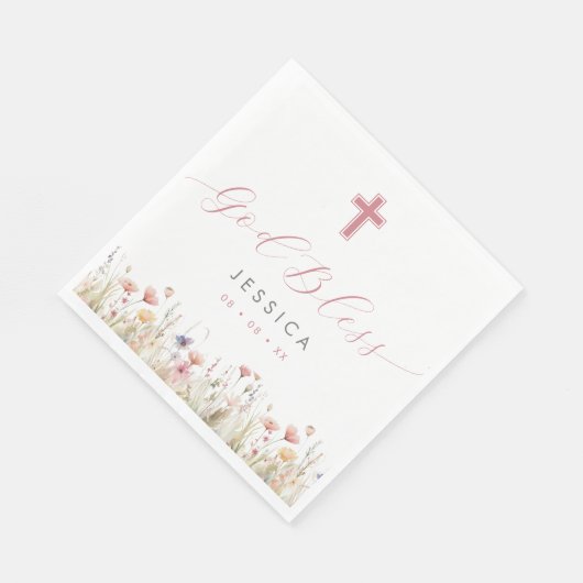 Rosa Wilde Blume und gottesgesegnete Taufe Serviette (Ecke)