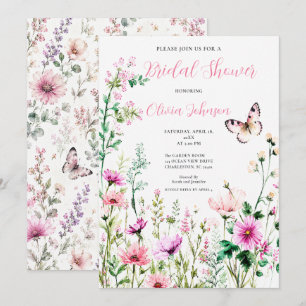 Rosa wilde Blumen Brautparty Gartenparty Einladung