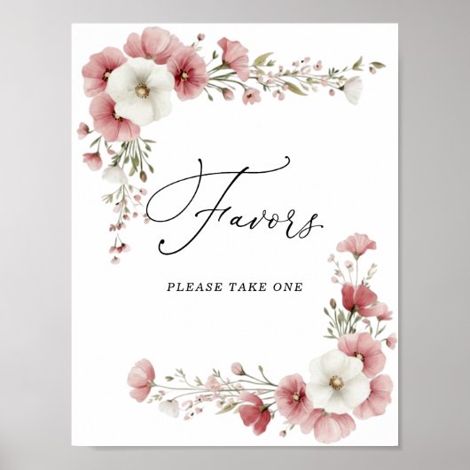Rosa Wilde Blumen Brautparty-Geschenke Schild (Vorne)