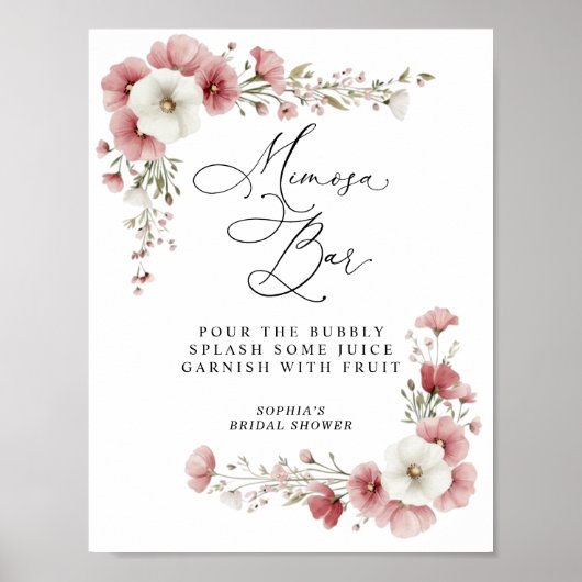 Rosa Wilde Blumen Brautparty Mimosa Poster (Vorne)