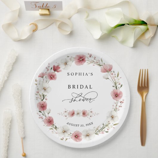 Rosa Wilde Blumen Brautparty Pappteller (Hochzeit)
