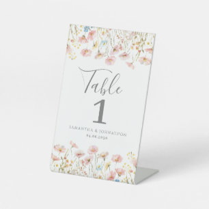 Rosa-wilde-Blumen-Hochzeit-Tischnummer Sockelschild