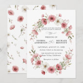 Rosa Wilde Blumen Hochzeitseinladung Einladung (Vorne/Hinten)
