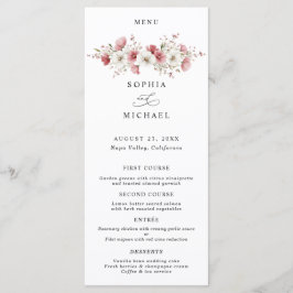 Rosa Wilde Blumen Hochzeitsmenü Menükarte