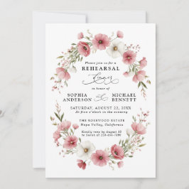 Rosa wilde Blumen Hochzeitsprobe-Dinner Einladung