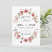 Rosa wilde Blumen Hochzeitsprobe-Dinner Einladung (Stehend Vorderseite)
