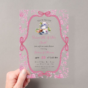 Rosa wilde Blumen-Teeparty-Paar-Shower Acryleinladungen