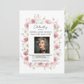 Rosa wilde Blumen Trauer Einladung (Stehend Vorderseite)
