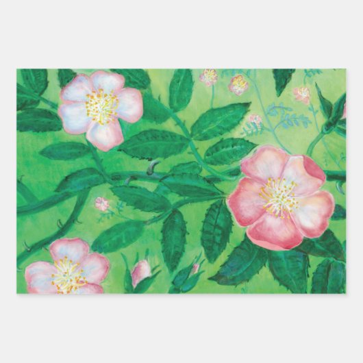 Rosa Wilde Rose Blume Geschenkpapier Set (Vorderseite)