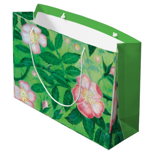 Rosa Wilde Rose Blume Große Geschenktüte (Rückseite Schrägansicht)