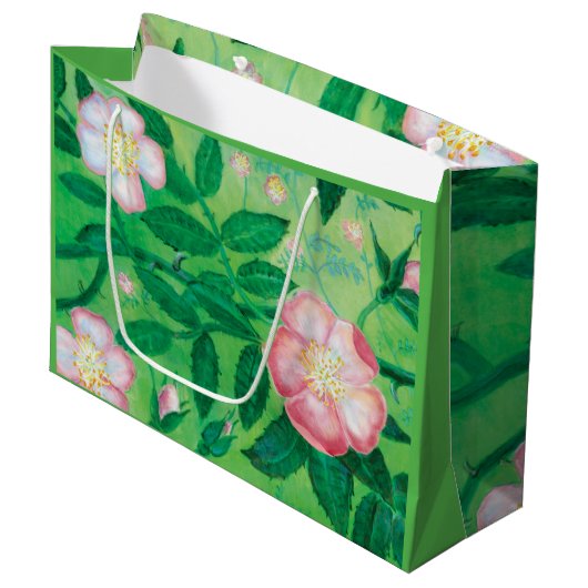 Rosa Wilde Rose Blume Große Geschenktüte (Vorderseite Schrägansicht)