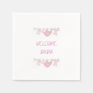 Rosa Willkommen Baby Süße Einfache Babyparty Serviette