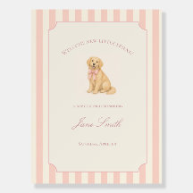 Rosa Willkommensschild für Baby Shower Golden Retr
