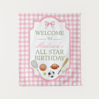 Rosa Willkommensschild für die All-Star-Sportparty Wandteppich
