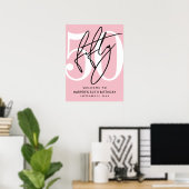 Rosa Willkommensschild zum 50. Geburtstagsparty Poster (Heimbüro)