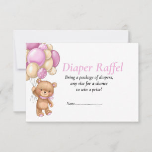 Rosa Windel Raffel Baby Shower Teddy Punkte Poker  Einladung