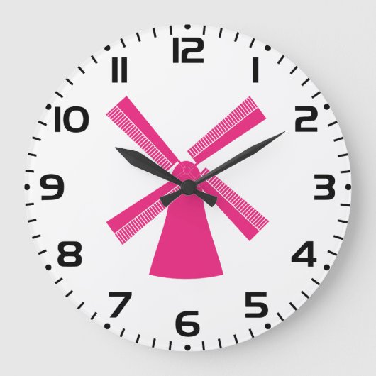 Rosa Windmühle Große Wanduhr (Vorderseite)