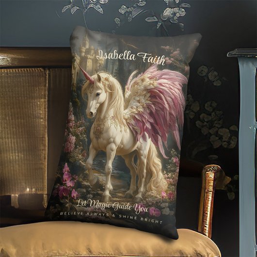 Rosa Winged Forest Unicorn Fairy Horn Lendenkissen