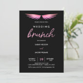 Rosa Wings, Black Post Wedding Brunch Einladung (Stehend Vorderseite)