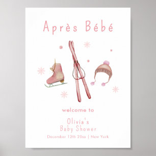 Rosa Winter Après Bébé Ski Baby Shower Willkommen Poster
