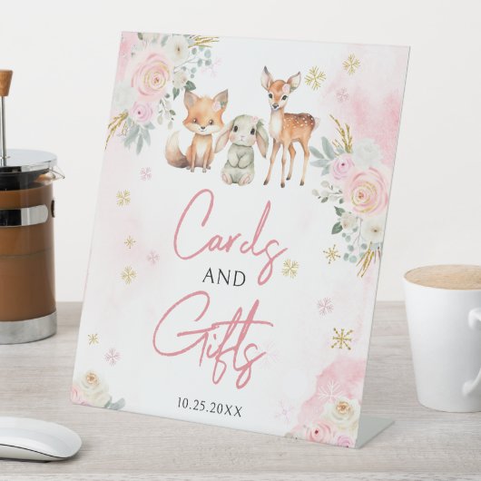 Rosa Winter Babyduschkarten Geschenke Pedestyunter Sockelschild (In Situ)