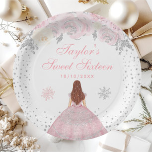 Rosa Winter Braune Haare Prinzessin Sweet Sixteen Pappteller