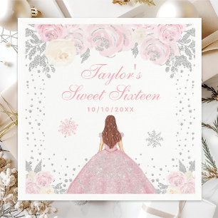 Rosa Winter Braunes Haar Prinzessin Sweet Sixteen Serviette