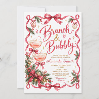 Rosa Winter-Brunch und prickelndes Mädchen-Brautab Einladung