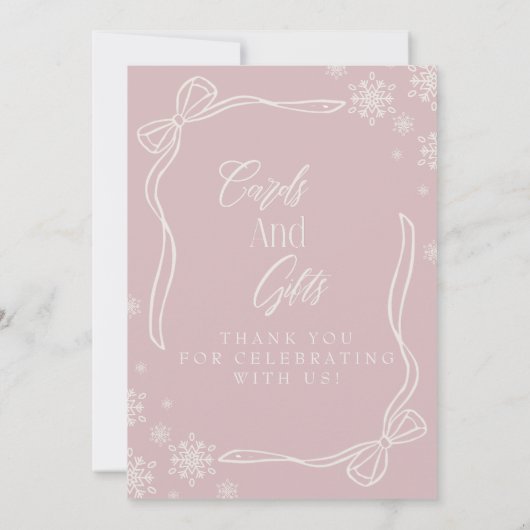 Rosa Winter Coquette Cards and Gifts Table Sign Einladung (Rückseite)