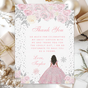 Rosa Winter Dunkle Haut Prinzessin Sweet Sixteen Dankeskarte
