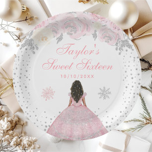Rosa Winter Dunkle Haut Prinzessin Sweet Sixteen Pappteller
