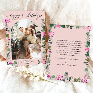 Rosa Winter Happy Holidays Fotokarte Feiertagskarte