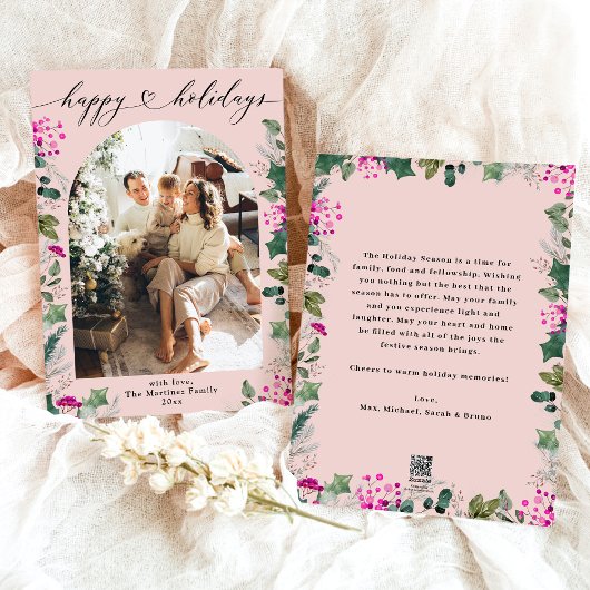 Rosa Winter Happy Holidays Fotokarte Feiertagskarte
