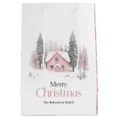 Rosa Winter-Hütte Mittlere Geschenktüte (Rückseite)