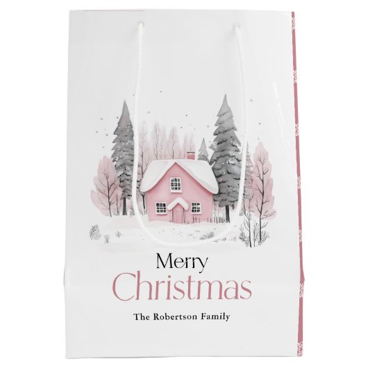 Rosa Winter-Hütte Mittlere Geschenktüte (Rückseite)