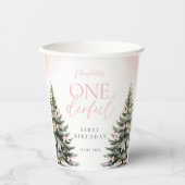 Rosa Winter Onederland 1. Geburtstag Pappbecher (Vorderseite)