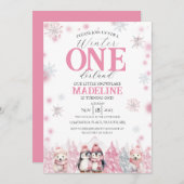 Rosa Winter ONEderland Einladung (Vorne/Hinten)