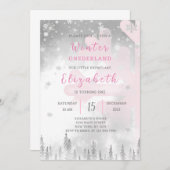 Rosa Winter Onederland Einladung zum Geburtstag (Vorne/Hinten)