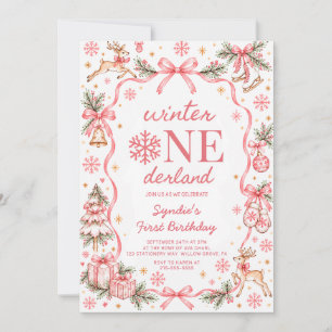 Rosa Winter ONEderland erster Geburtstag Einladung