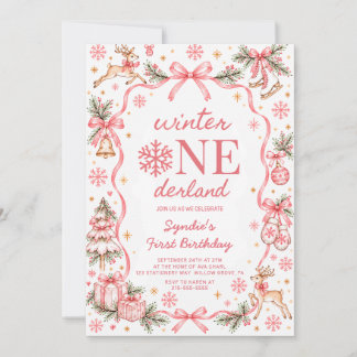 Rosa Winter ONEderland erster Geburtstag Einladung