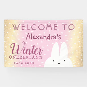 Rosa Winter Onederland-Hasenparty Banner